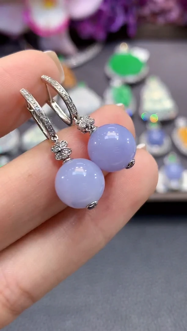 吊坠(不含链)18K金镶嵌翡翠a39一对紫货有一定色差