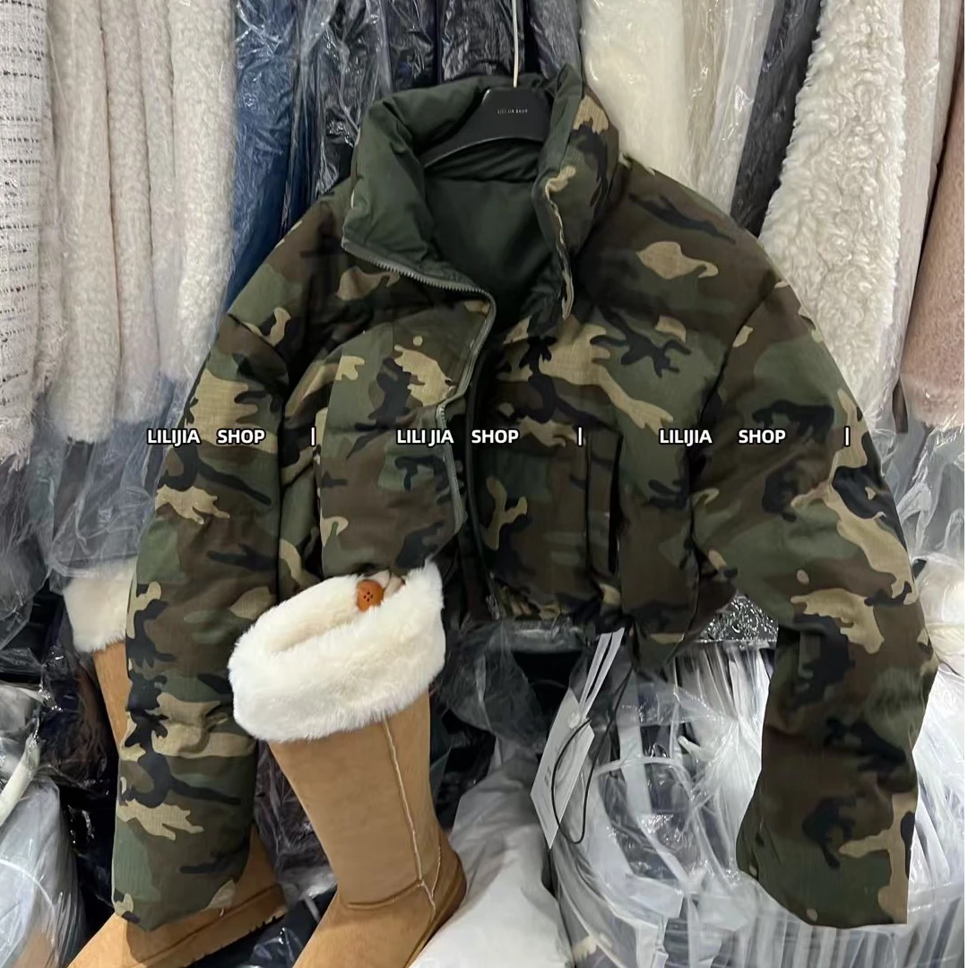 冬季新款韩版加厚保暖宽松休闲百搭短款迷彩棉服夹克短外套女