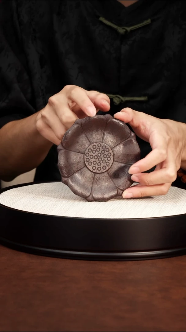 茶杯紫砂全手工铁血红砂荷叶壶承