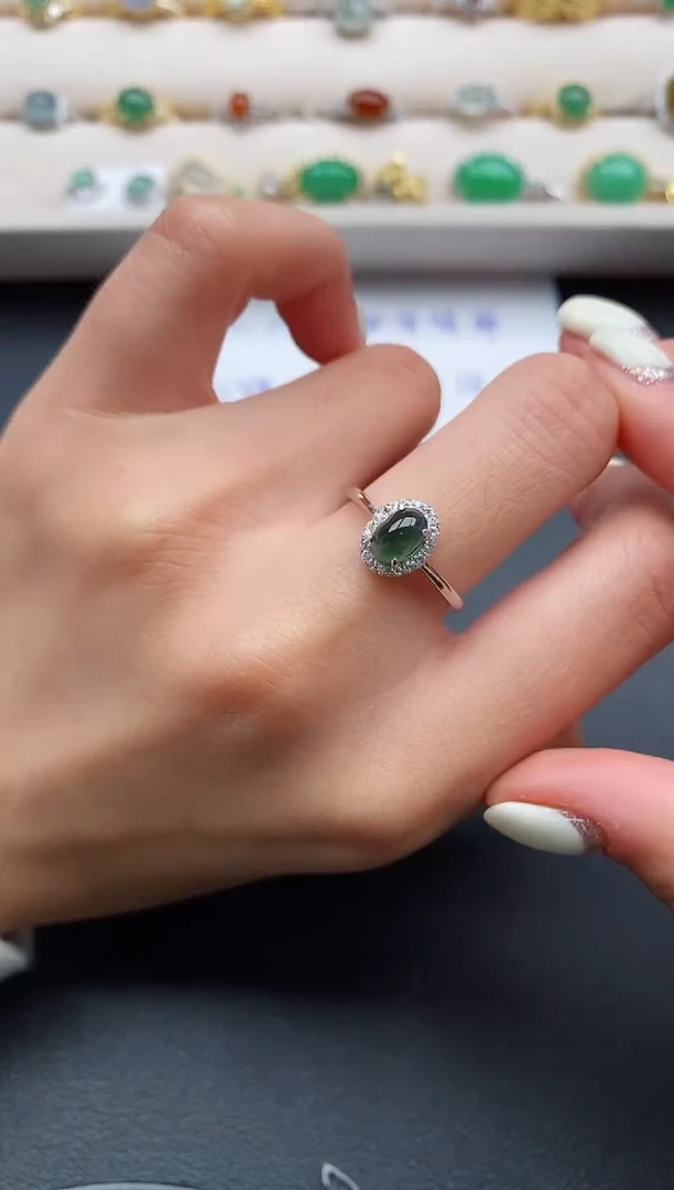 银S925镶嵌戒指翡翠5555555+5