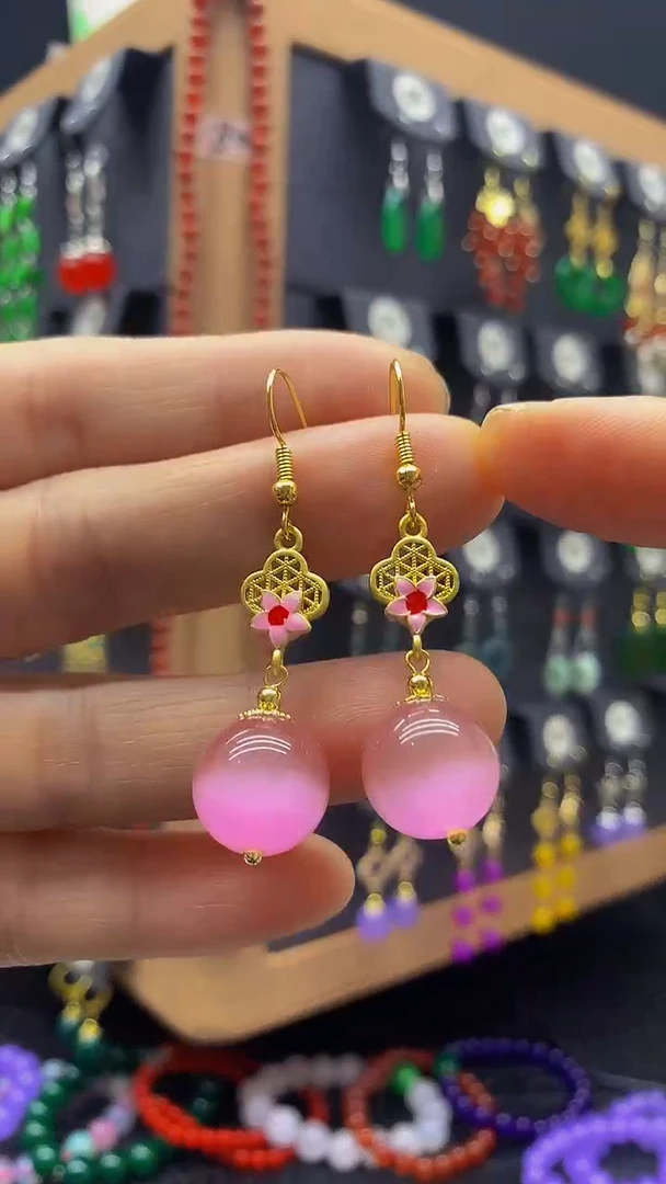 【闪购商品】玛瑙/玉髓耳坠银S925镀金镶嵌耳饰