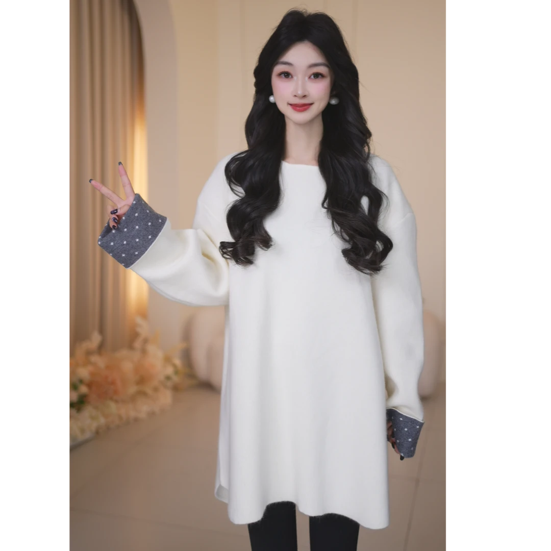 Basic House/百家好气质时尚休闲针织加厚毛呢毛衣B1385B535W2