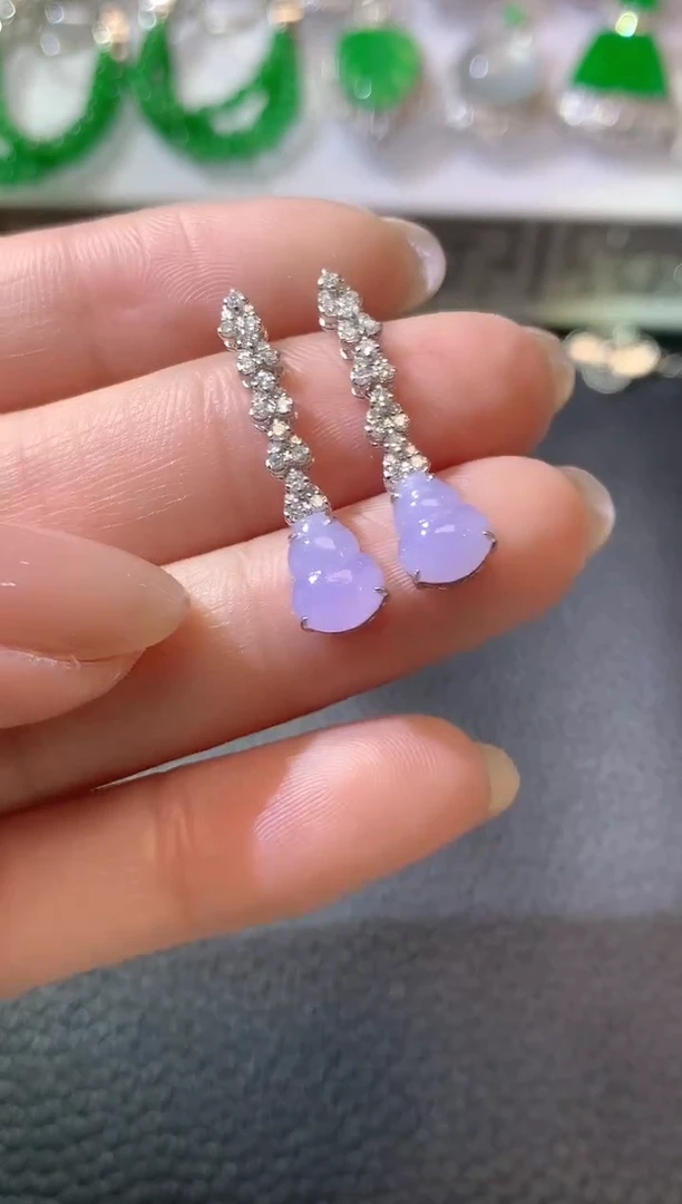 【闪购商品】翡翠耳饰18K金镶嵌C16翡翠紫货有一定色差