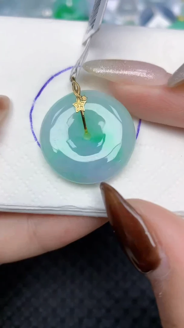 颈饰18K金镶嵌翡翠天然缅甸翡翠a货百元以上9元证书费自理