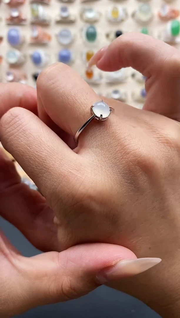 银S925镶嵌戒指翡翠缅甸天然A货翡翠1 1-4