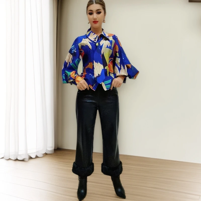 裤脚带毛九分皮裤