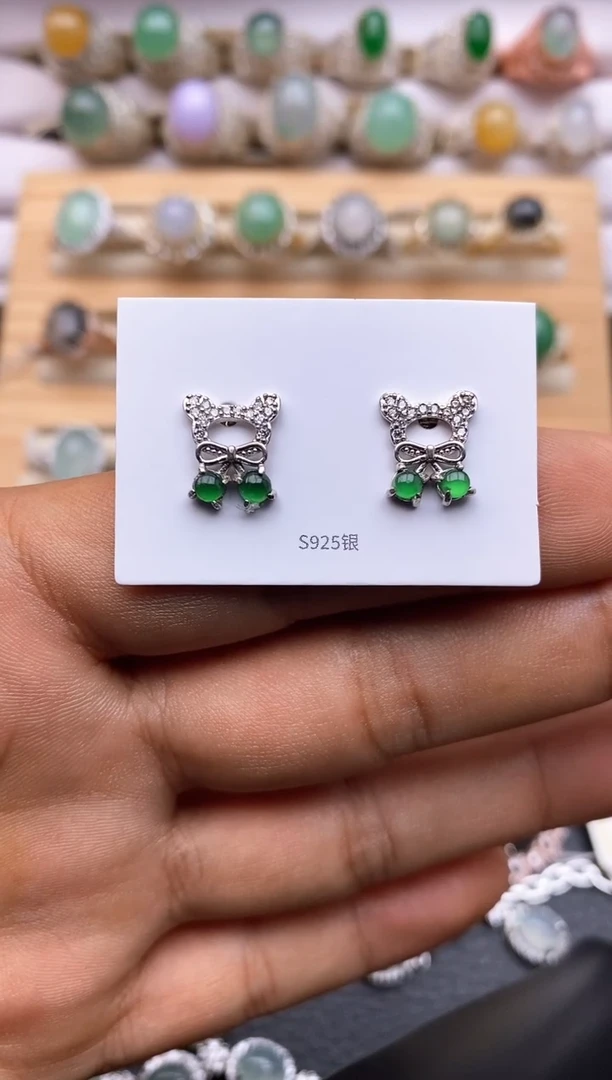【闪购商品】翡翠耳饰银S925镶嵌5523