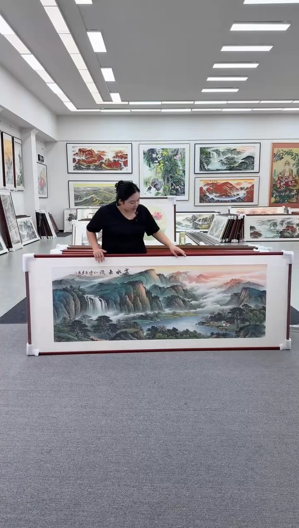 国画手绘  富水长流 236*90