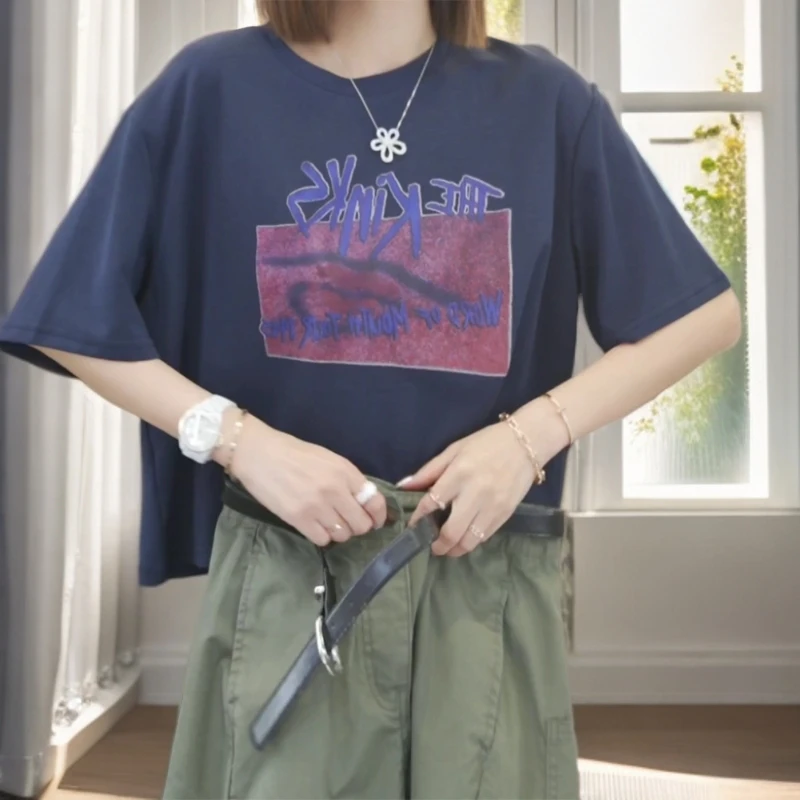 【行为艺术】2025夏季新款时尚休闲气质T恤上衣宽松圆领显瘦