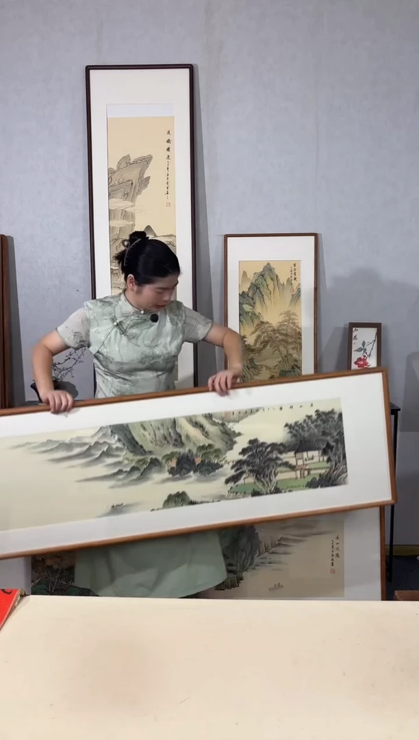国画手绘*溪山神韵*52*172cm带框发货