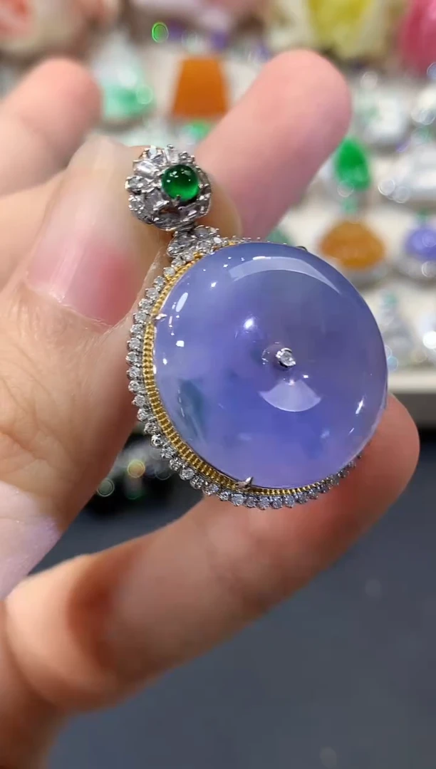 吊坠(不含链)18K金镶嵌翡翠C182 紫货有色差