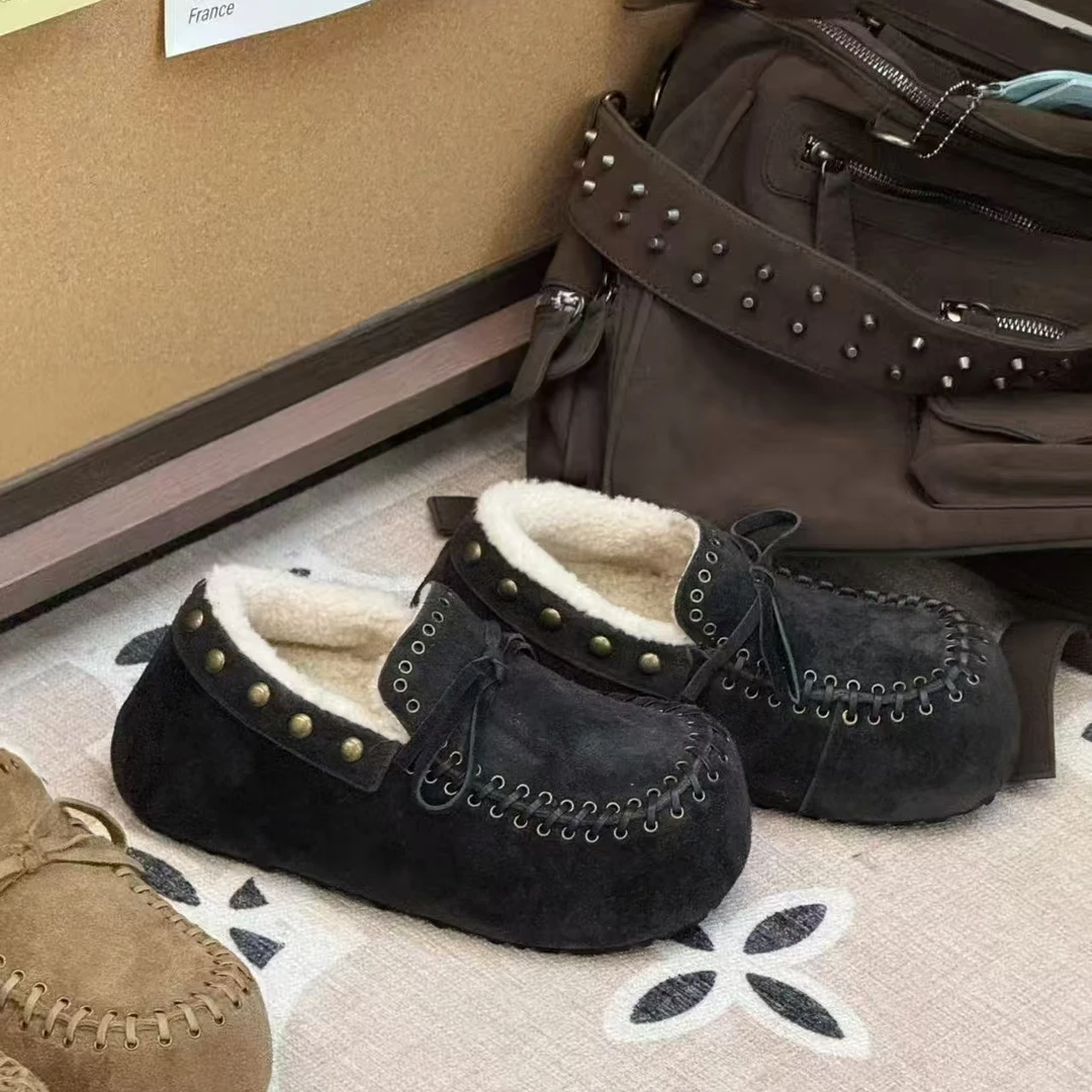 【珊姐】胖豆 2025休闲时尚小众厚底毛绒乐福勃肯
