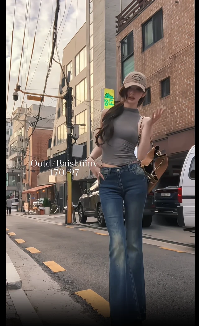 【迷人直角肩】高领百搭背心简约修身无袖上衣女2025新款显瘦牛仔裤