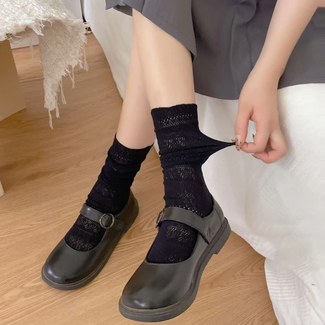 【千禧浪漫】纯色镂空堆堆袜