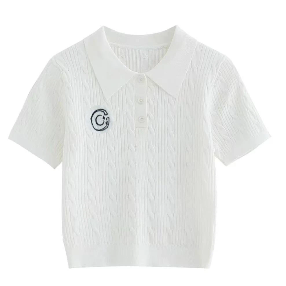 2025洋气翻领polo针织衫修身小众通勤甜美针织衫上衣薄款显瘦白色