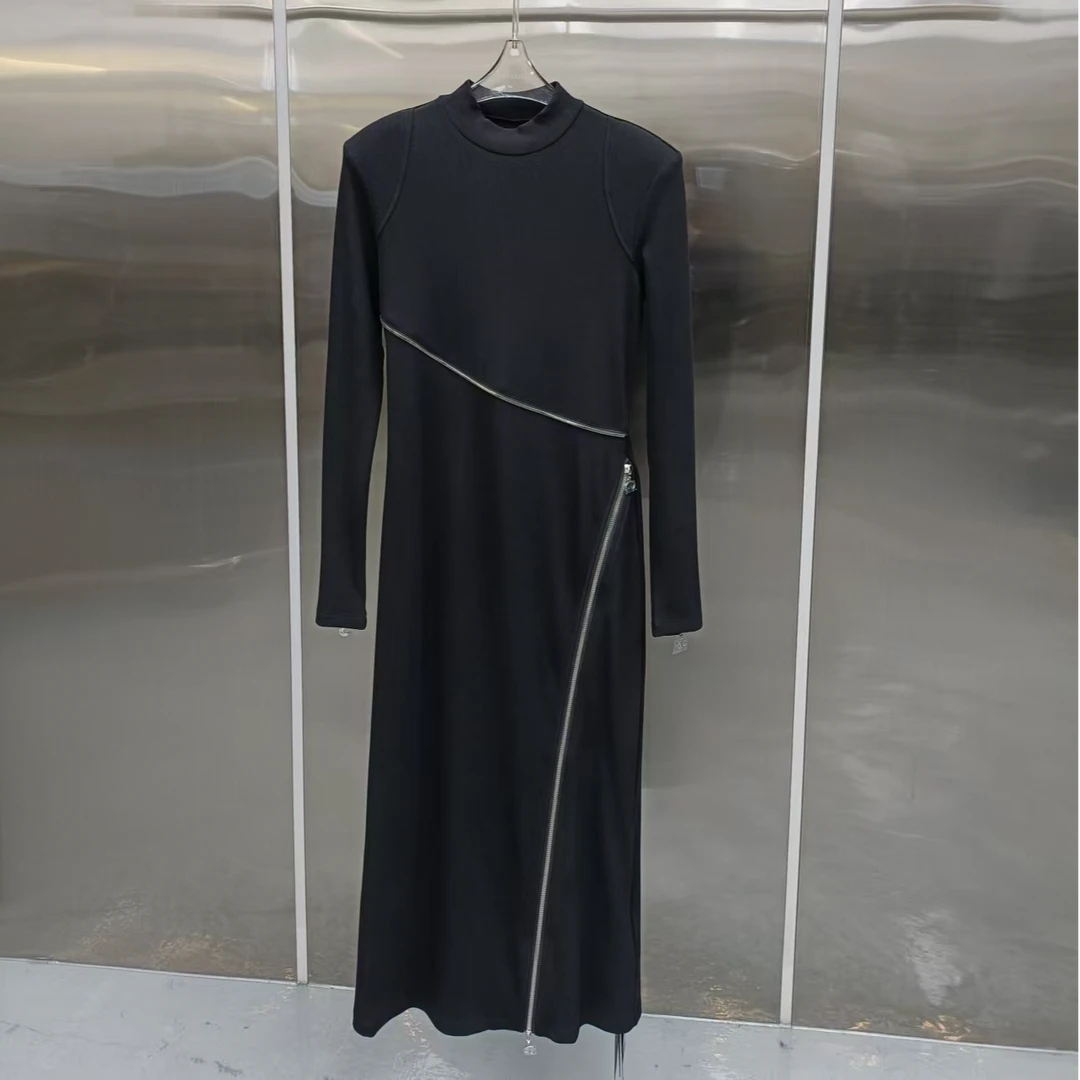 JIANMANSI高品质原创新款不规则拉链百搭显瘦连衣裙