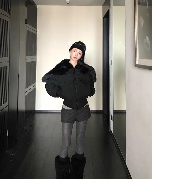 Sk Ste 西伯利雪夜 90白鸭绒飞行员连帽毛领加厚羽绒I服短外套