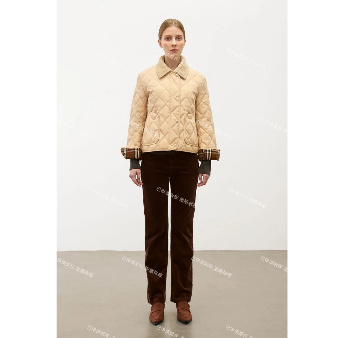 【4005】三七分穿搭公式谷仓短款菱形格羽绒服
