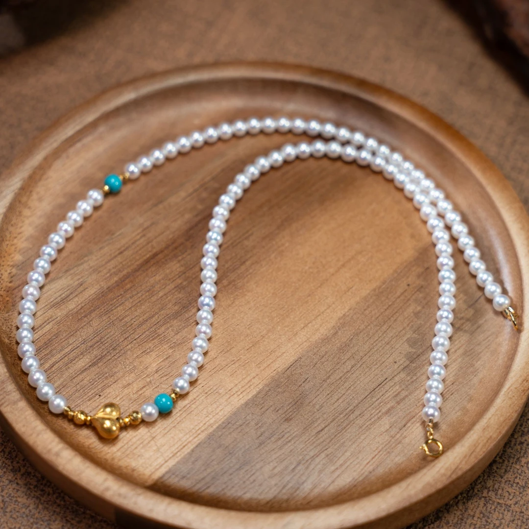 【壹芳珠宝】天然珍珠项链18k金镶3mm万能链（长度约43cm）