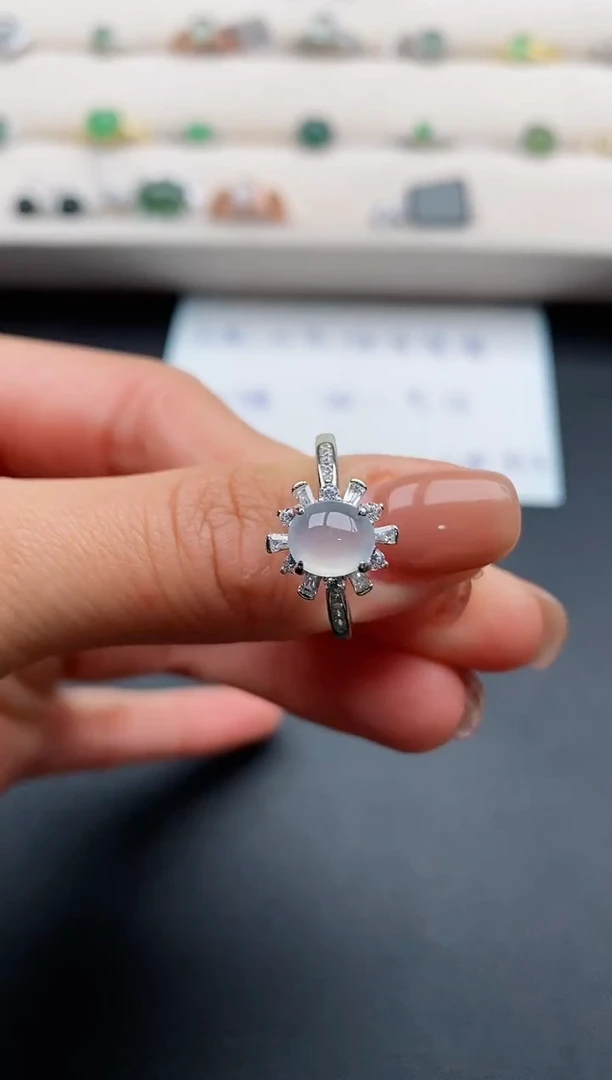 银S925镶嵌戒指翡翠66666666+5