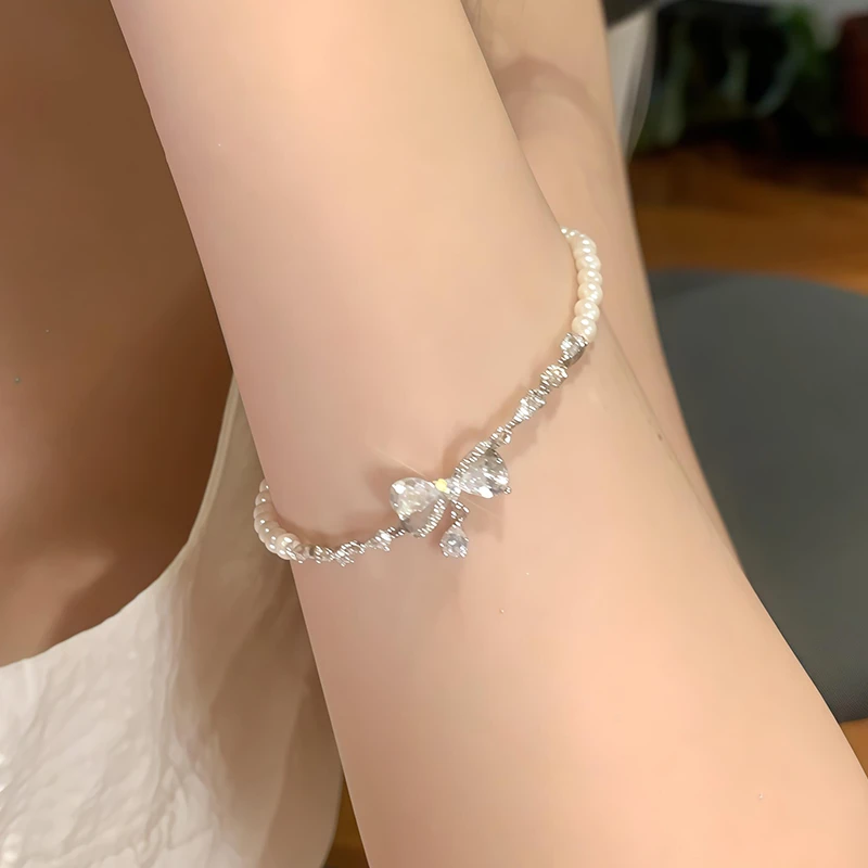 合金手链 爆闪蝴蝶结珍珠手链女轻奢小众设计高级感手饰网红配饰
