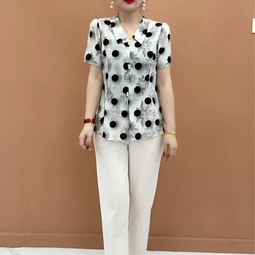 夏装新款妈妈装娃娃领洋气减龄时尚气质宽松显瘦中年女装印花小衫