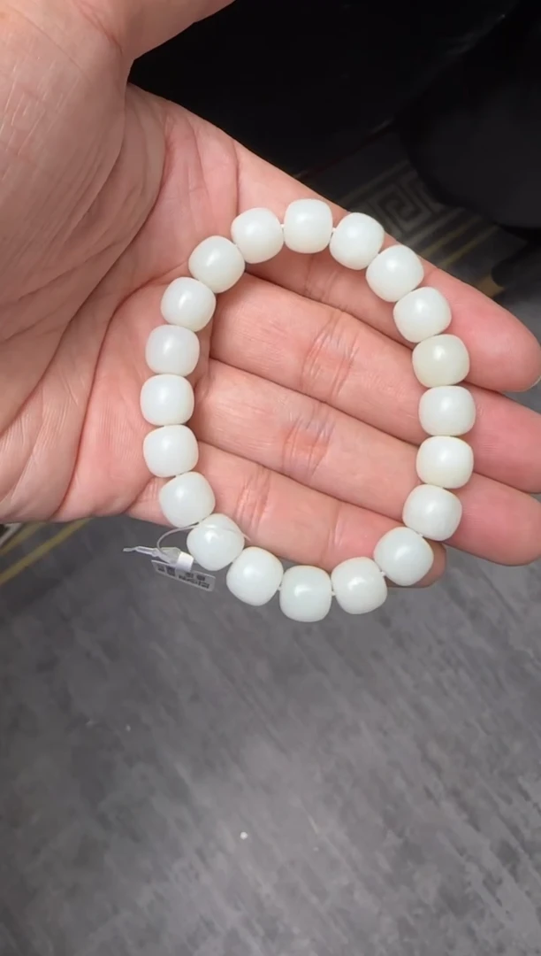 未镶嵌手串和田玉米达老型珠手串卡9x10  微瑕