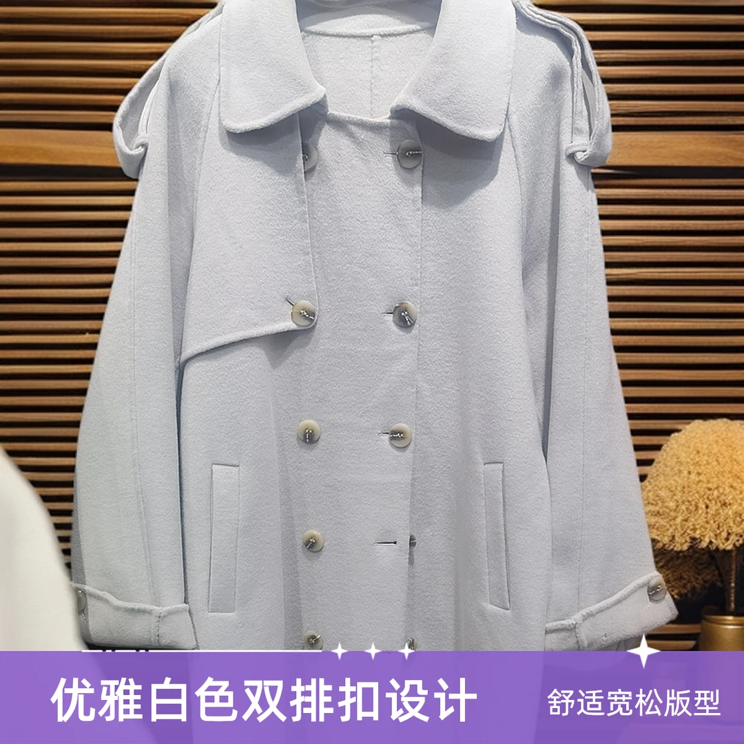 时尚双排扣大衣中长款毛呢外套女秋冬收腰显瘦