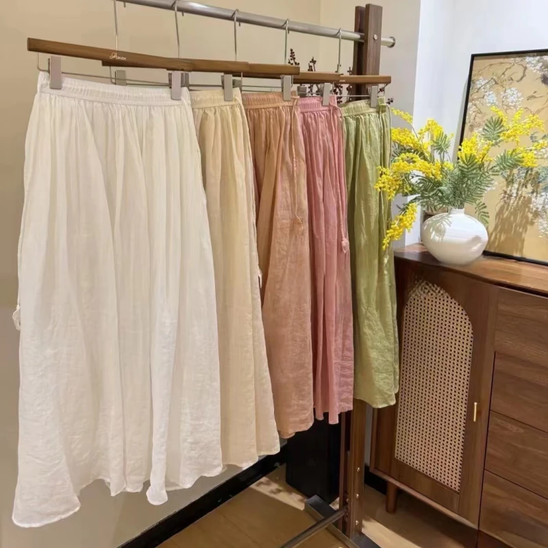 夏季原创新款小众设计感苎麻花苞半身裙