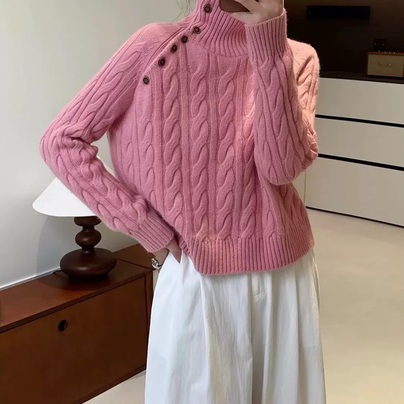 秋冬新款女士麻花羊毛衫100%纯羊毛加厚针织衫百搭时尚网红打底衫