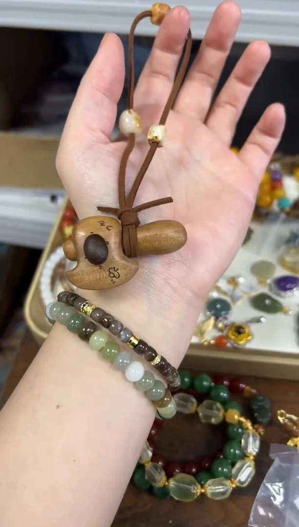 桃木把件桃木斧子咖啡豆编制款挂件[21]