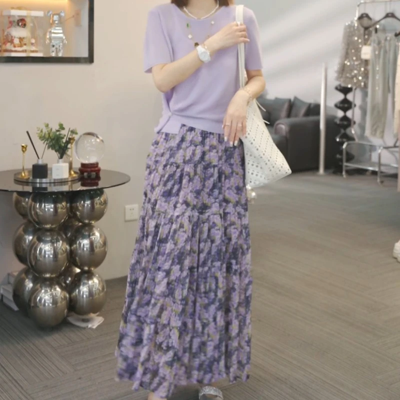 【栀子花开】2025新款时尚百搭休闲上衣+显瘦气质半身裙LK2502655