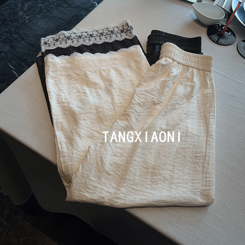 【蕾丝精灵】下摆刺绣两色裤潮牌女装