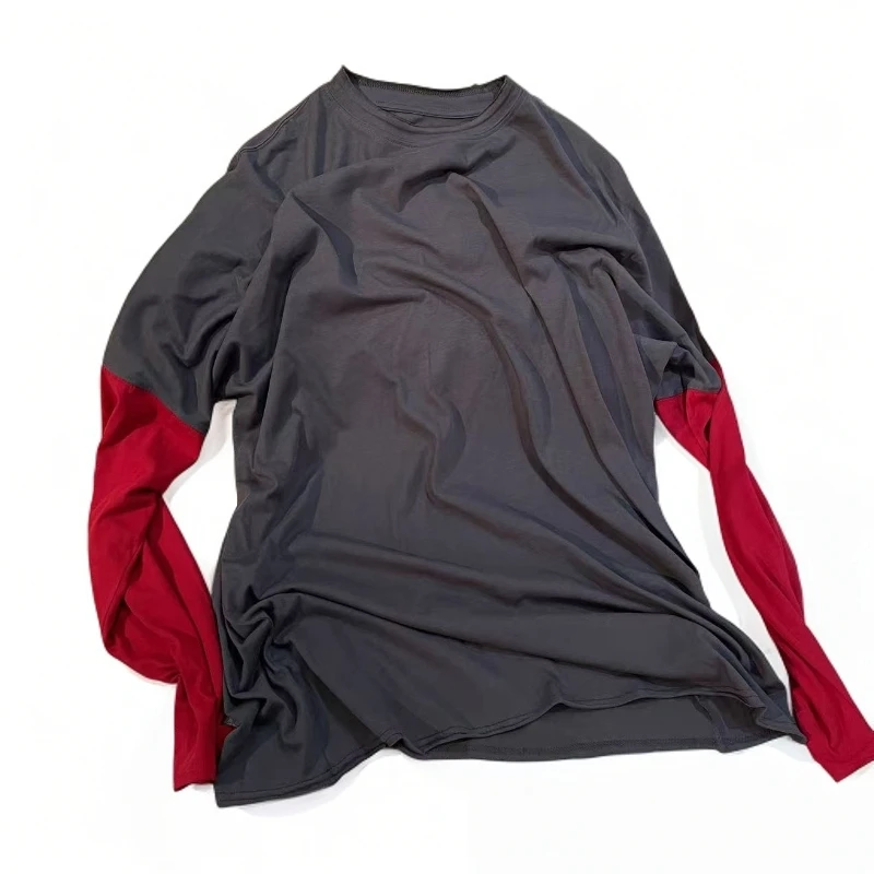 时尚长袖T恤拼接假两件女春夏新款宽松显瘦百搭上衣