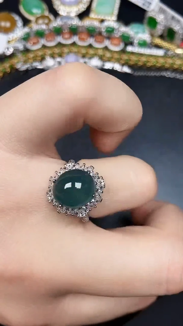银S925镶嵌戒指翡翠3100