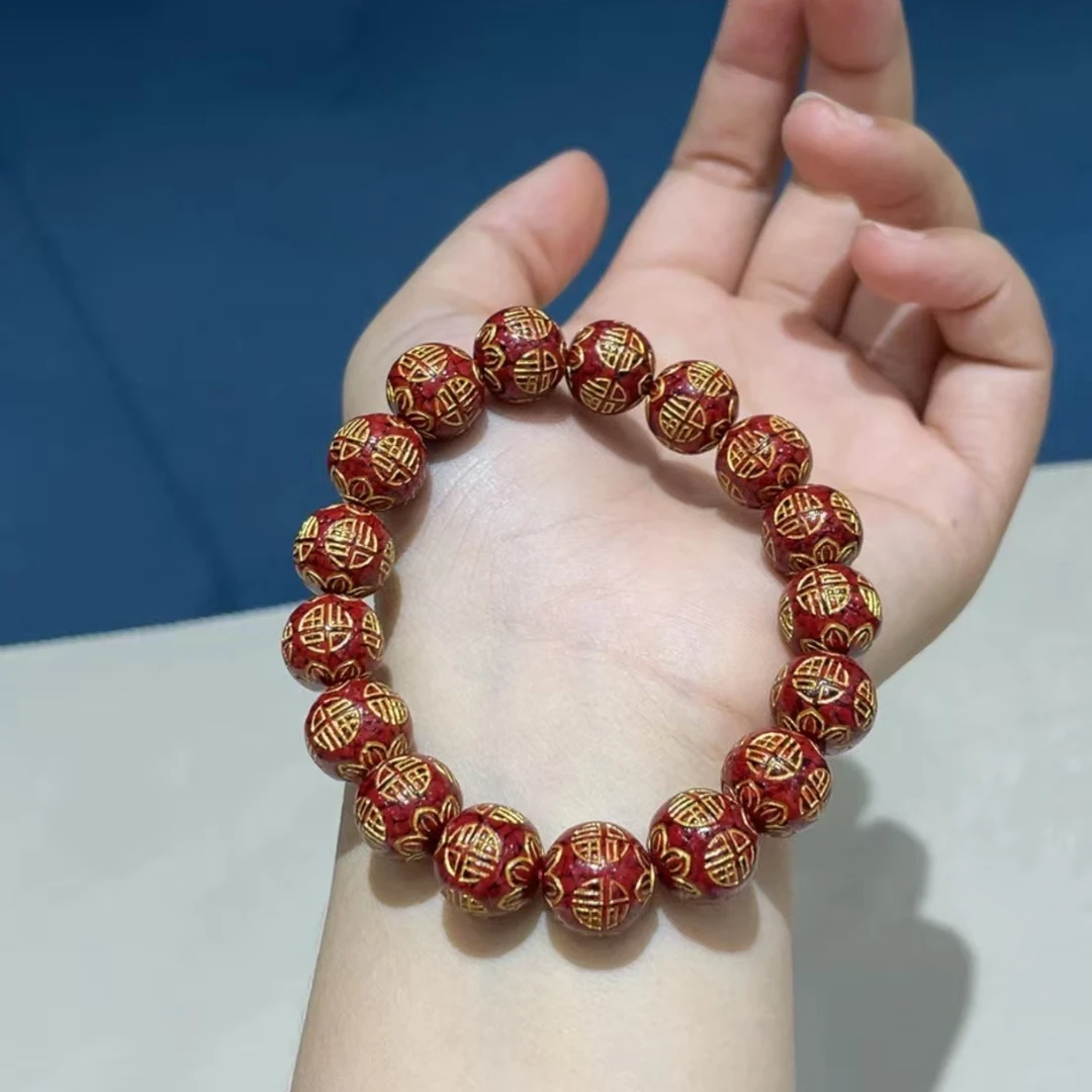 含辰砂工艺品朱砂晶体砂福字手串珠jt5018