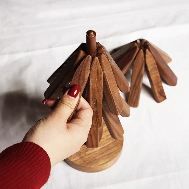 黑胡桃木隔热垫一棵树杯垫创意家用防烫餐垫原木茶托可爱桌面摆件