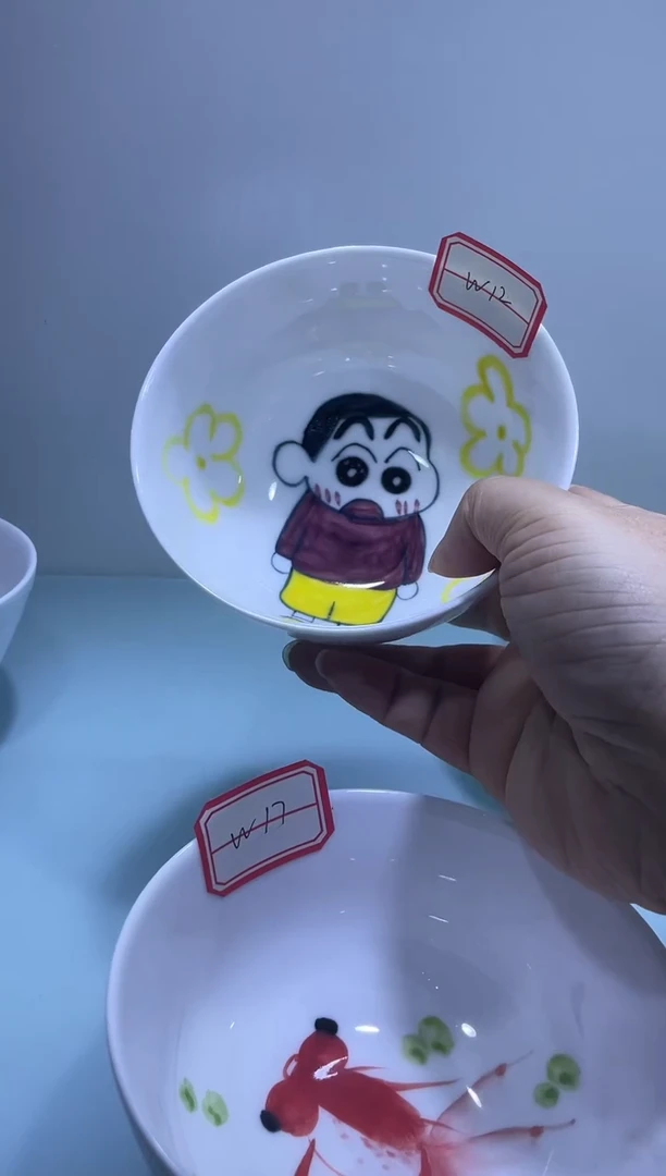 碗年终大促 两个装景德镇高温白玉瓷釉下彩手绘4.75英寸碗W12