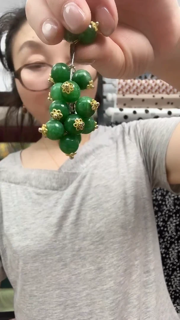 混纺圆花托玉石扣-绿色10颗