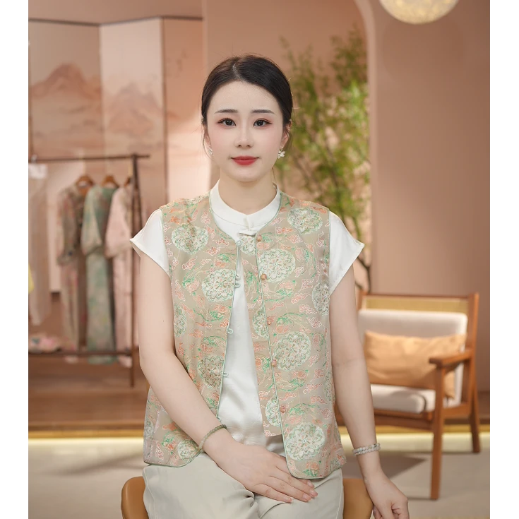 《夏日繁花-马夹》新中式提花原创透气国风马夹