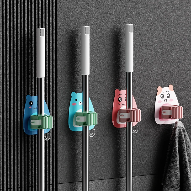 拖把挂钩免打孔卫生间收纳神器壁挂扫把挂架固定强力粘胶地拖布夹