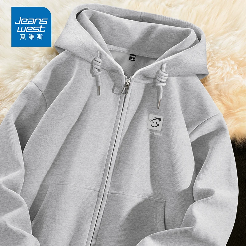 真维斯秋季青少年美式重磅连帽夹克男宽松休闲拉链卫衣外套学生装