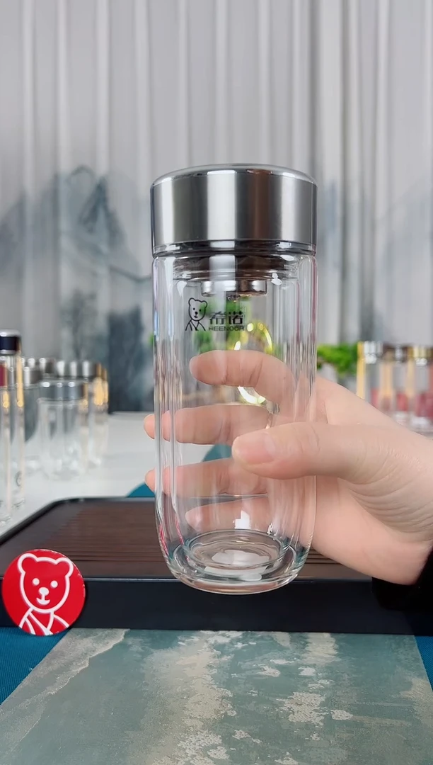高硼硅玻璃茶隔款希诺双层鹅蛋玻璃杯280毫升礼盒装7157