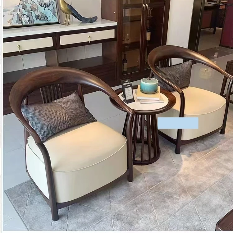 JS休闲椅---乌金木全实木时尚轻奢新中式实木休闲椅圈椅