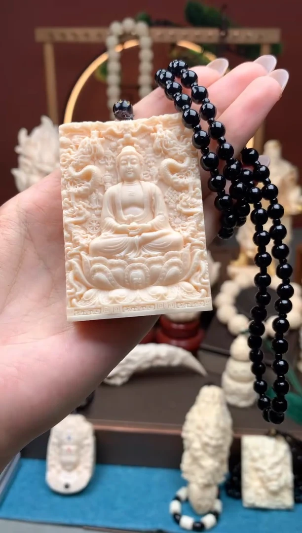 象牙果精雕时来运转大日牌子