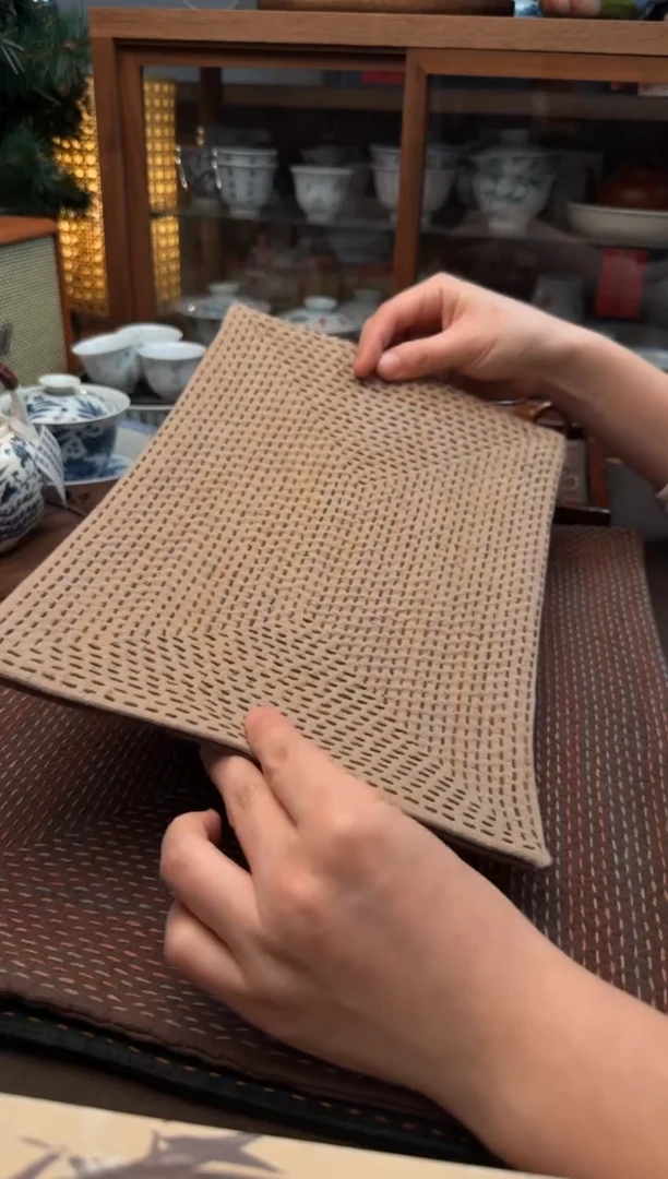 【闪购商品】织绣Cici手作刺子绣植物染柿染茶席-097