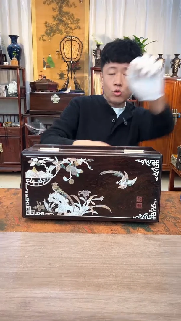 【闪购商品】黑酸枝木类成套家具紫光檀  嵌螺钿百年好合39*20*15