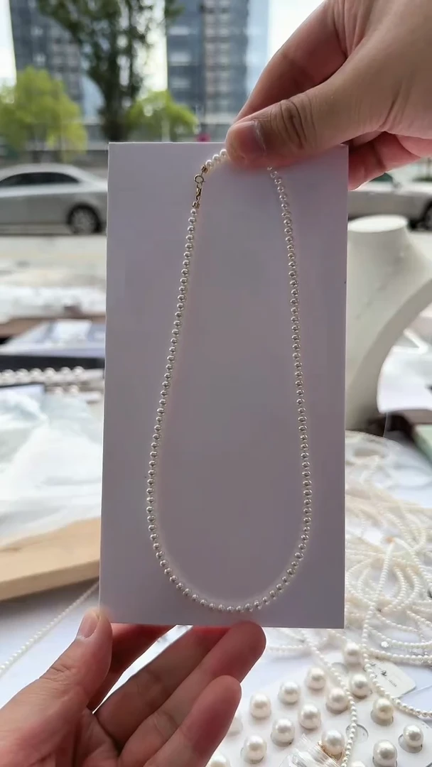 淡水珍珠18K金镶嵌项链4-5mm金片