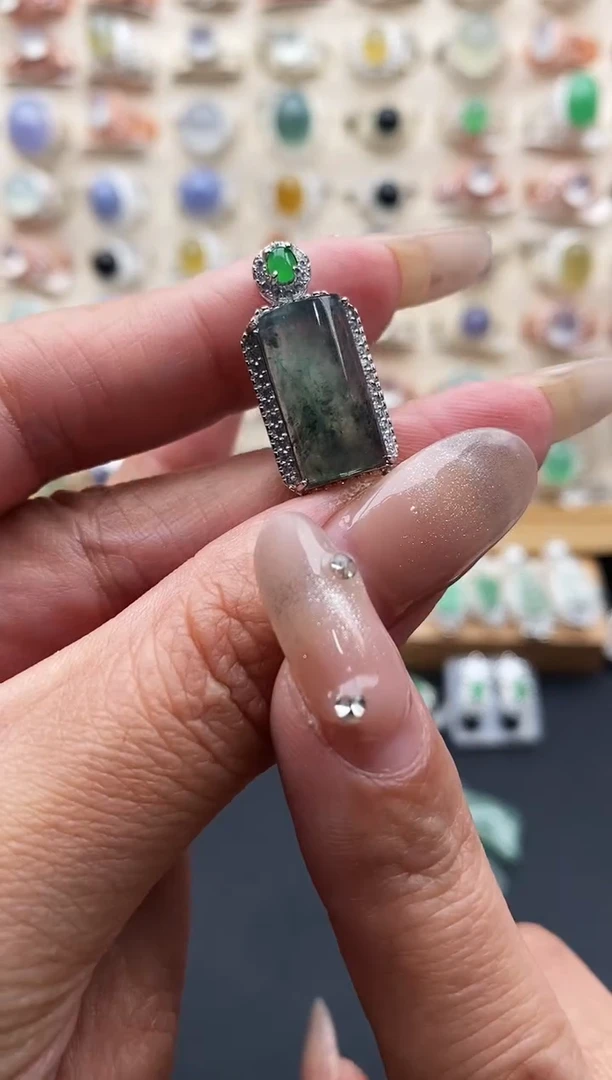 银S925镶嵌戒指翡翠缅甸天然A货翡翠1 8-