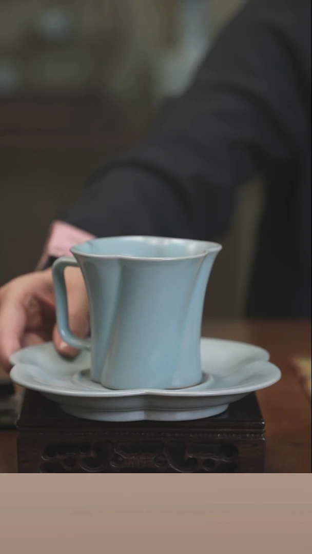 【闪购商品】清凉寺原产地仿古釉手工汝瓷花口咖啡杯